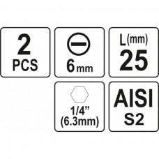 Biti de 25 mm 1/4" cu cap drept tip surubelni..